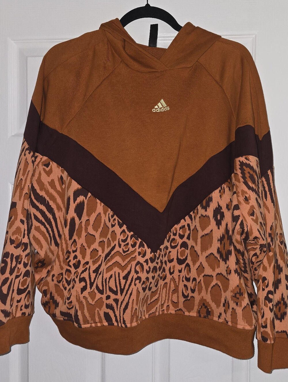 adidas + FARM RIO Animal Print Hoodie in Rust Orange & Dark Brown